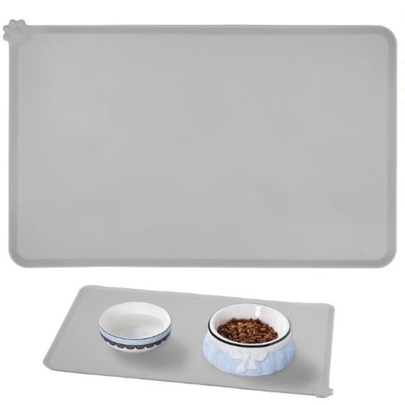 New 2 Collapsible Dog Bowls and 2 Silicone Non Slip Pet Dog Bowl Mats Grey - Picture 3 of 10